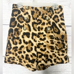 Gaia High-Waist Leopard Print Dressy Shorts w/ Gold Buttons & Pockets Size Small